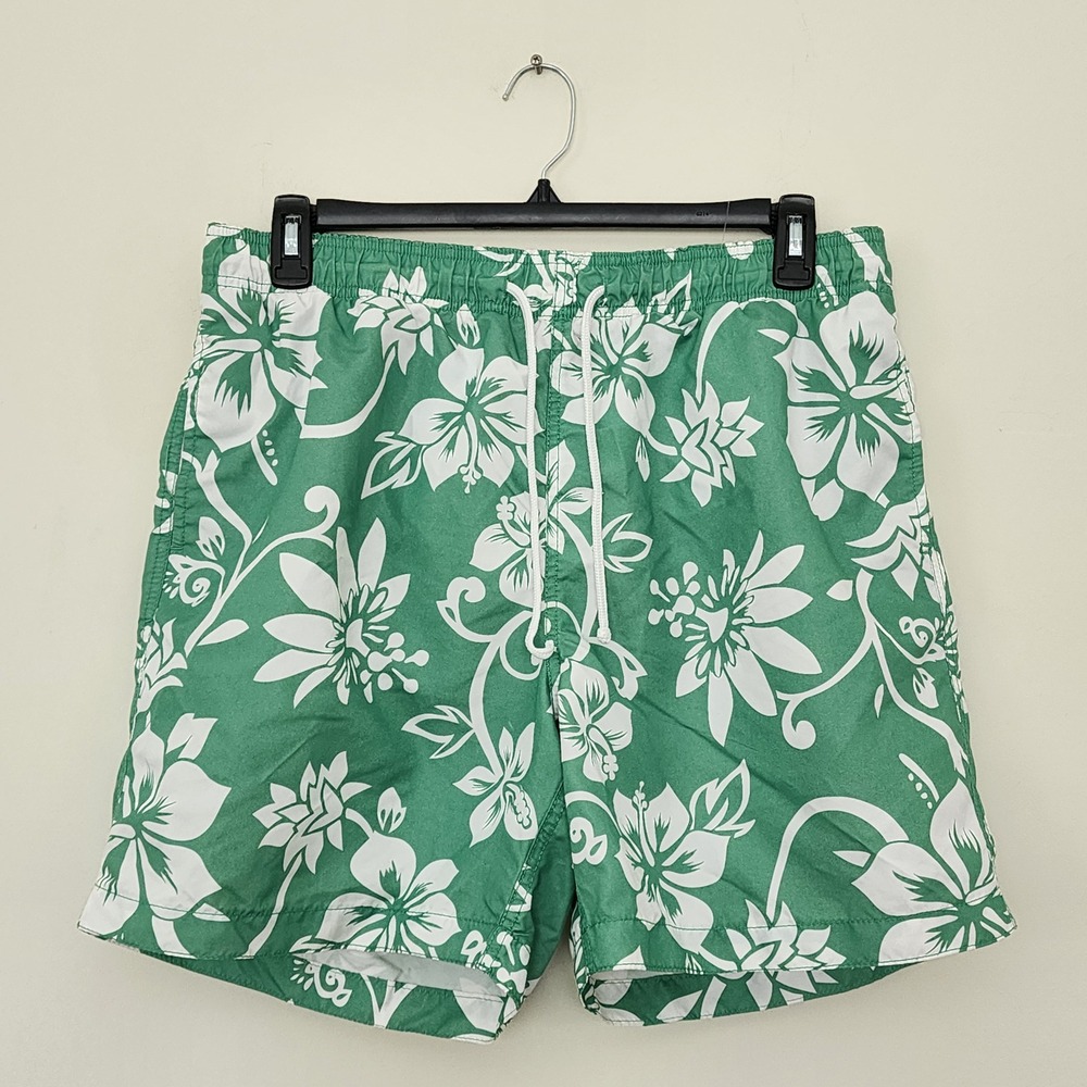 ☘️ Old Navy Mens Swim Trunks XL Green White Hibiscus Mesh Liner Beach Resort